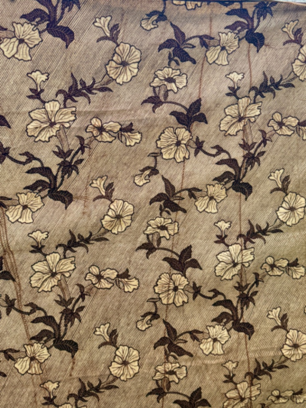 Guaranteed Dutch Wax Printed Floral Fabric 5 5/6 yds Brown Beige Boho Cotton